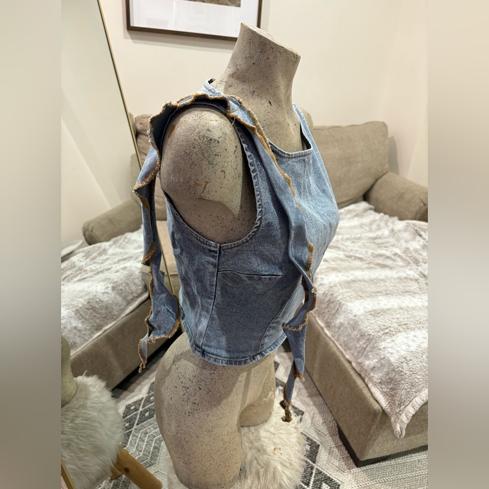 Forever 21 Denim Sleeveless Top with Fringe Detail - Picture 3 of 6